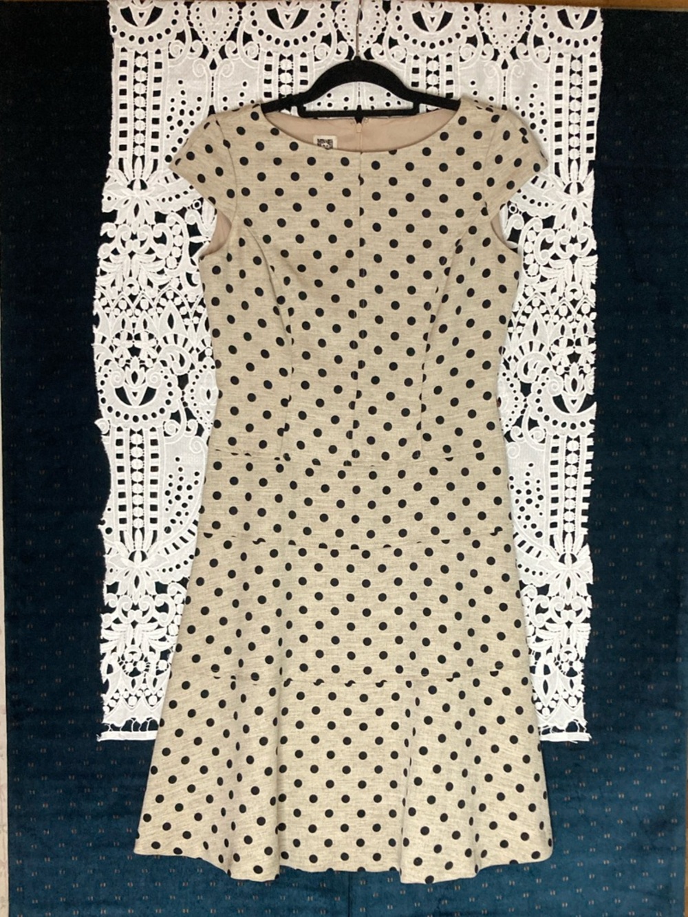 Anne Klein Cream Midi Dress with Black Polka Dots